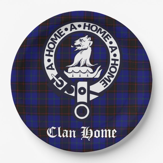 Clan Home Crest Badge and Tartan Paper Plate (Front)
