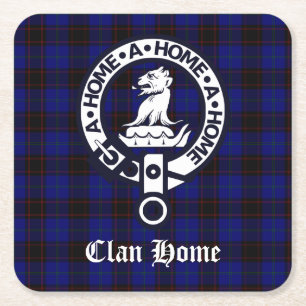 Clan Home Crest Badge and Tartan Square Paper Coaster