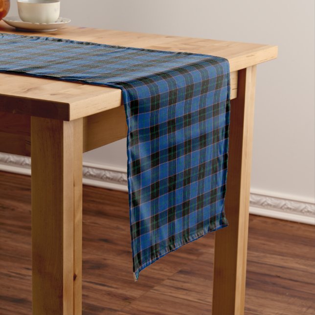 Clan Hume Royal Blue and Black Scottish Tartan Short Table Runner (In Situ)