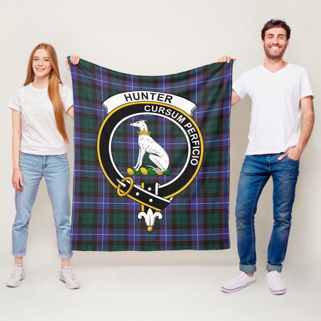 Clan Hunter Modern Tartan Plaid Fleece Blanket (In Situ)