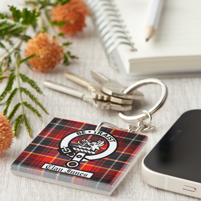 Clan Innes Crest Badge and Tartan Key Ring (Front Right)