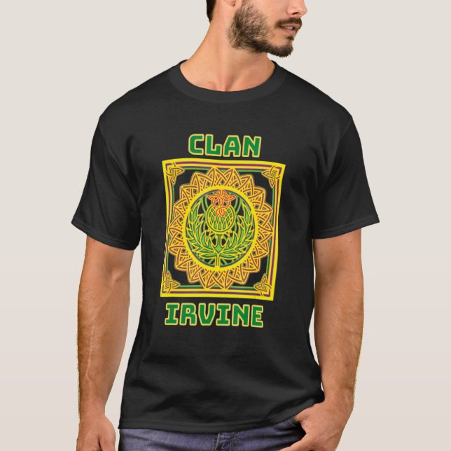 Clan Irvine Scottish Celtic Thistle T-Shirt (Front)