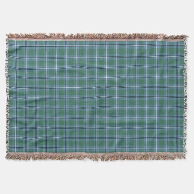 Clan Irvine Tartan Light Blue and Green Plaid Throw Blanket (Front)