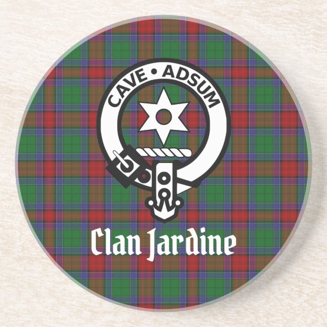 Clan Jardine Crest Badge And Tartan  Coaster (Front)