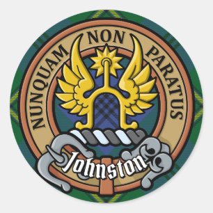 Clan Johnston Crest over Tartan Classic Round Sticker