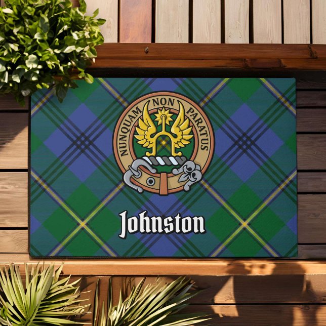 Clan Johnston Crest over Tartan Doormat (Creator Uploaded)
