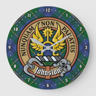 Clan Johnston Crest over Tartan Large Clock