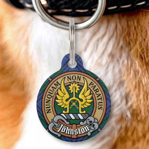 Clan Johnston Crest over Tartan Pet Tag