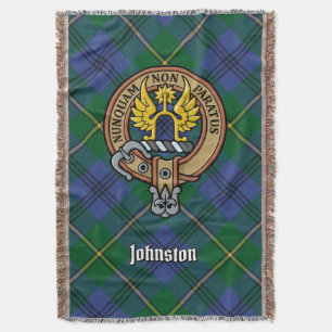 Clan Johnston Crest over Tartan Throw Blanket