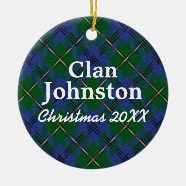 Clan Johnston Scottish Tartan Ceramic Tree Decoration (Front)
