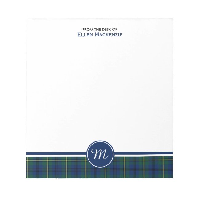 Clan Johnston Tartan Blue and Green Plaid Monogram Notepad (Front)