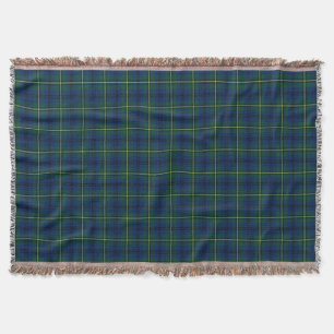 Clan Johnston Tartan Royal Blue and Green Plaid Throw Blanket