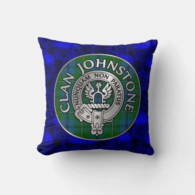 Clan Johnstone Crest & Tartan Knot Cushion (Front)