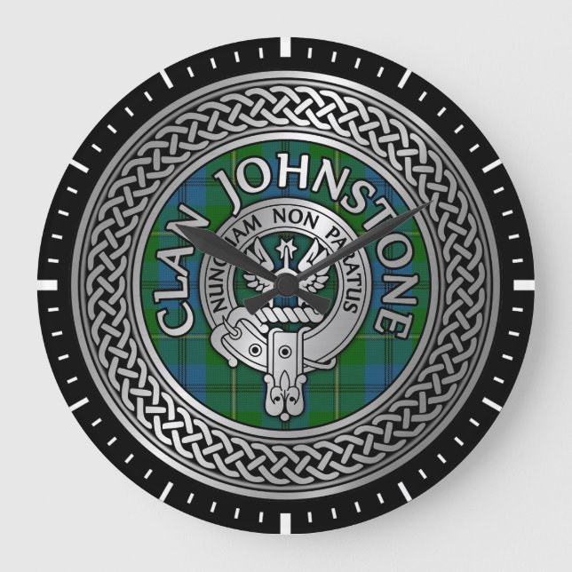 Clan Johnstone Crest & Tartan Knot Large Clock (Front)