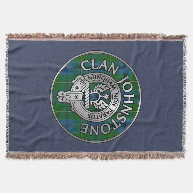 Clan Johnstone Crest & Tartan Knot Throw Blanket (Front)