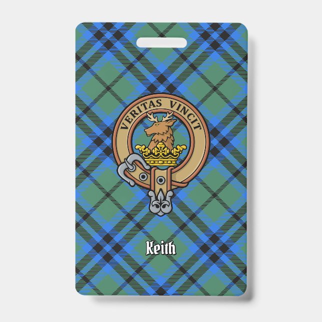 Clan Keith Crest over Tartan ID Badge (Front)