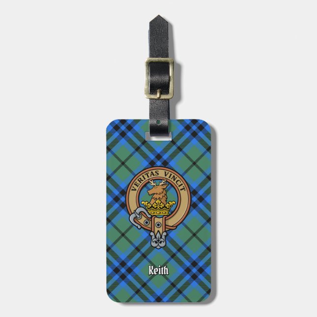 Clan Keith Crest over Tartan Luggage Tag (Front Vertical)