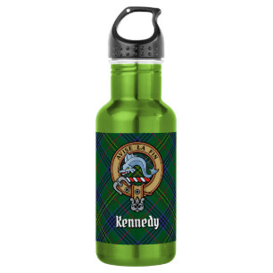 Clan Kennedy Crest over Tartan 532 Ml Water Bottle
