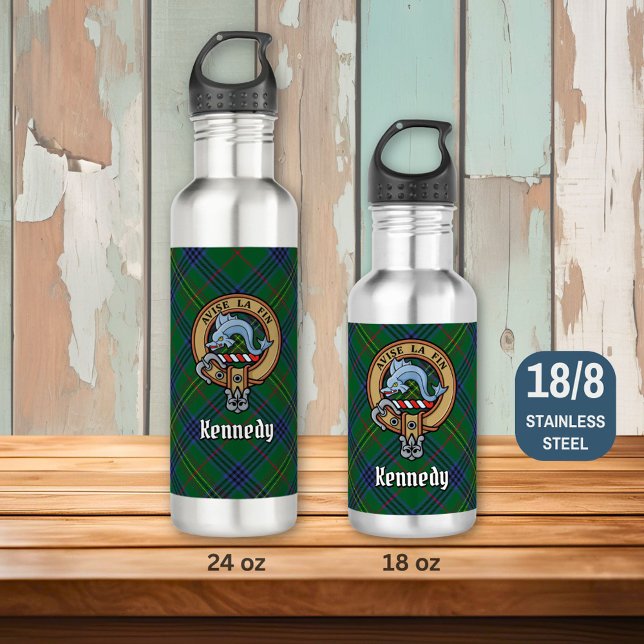 Clan Kennedy Crest over Tartan 710 Ml Water Bottle (Creator Uploaded)
