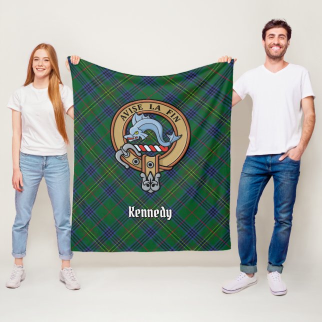 Clan Kennedy Crest over Tartan Fleece Blanket (In Situ)