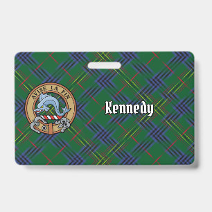 Clan Kennedy Crest over Tartan ID Badge