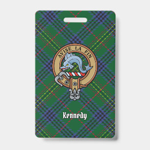 Clan Kennedy Crest over Tartan ID Badge