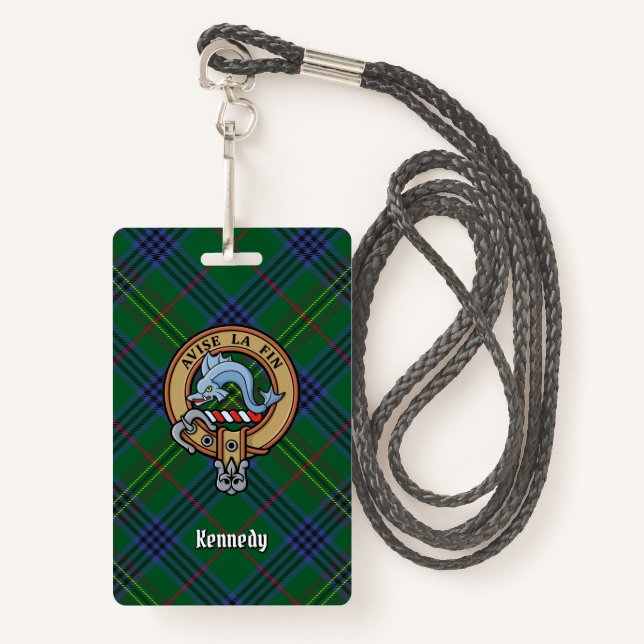 Clan Kennedy Crest over Tartan ID Badge (Front with Lanyard)