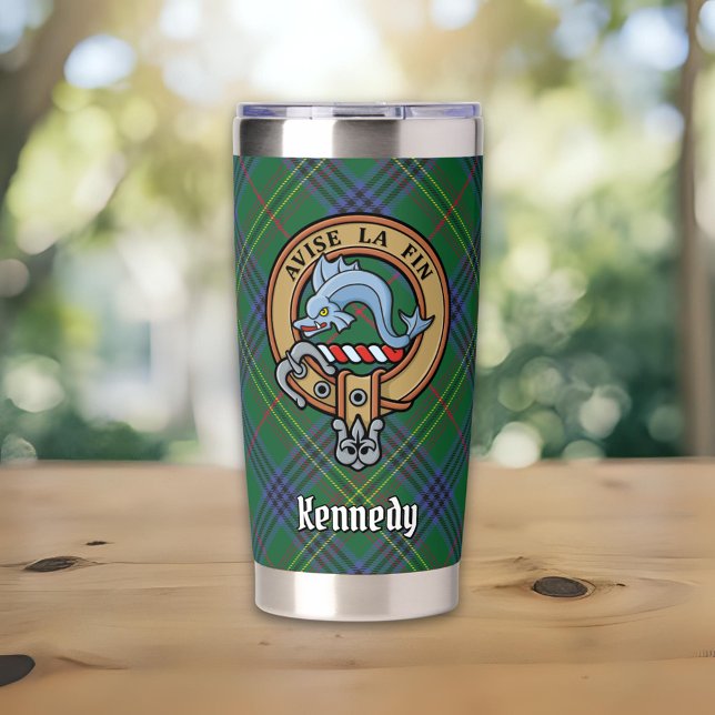 Clan Kennedy Crest over Tartan Insulated Tumbler (Creator Uploaded)