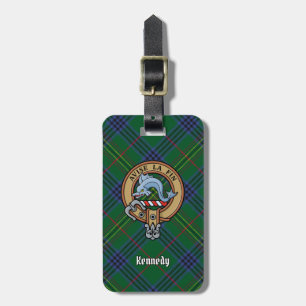 Clan Kennedy Crest over Tartan Luggage Tag