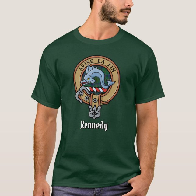 Clan Kennedy Crest over Tartan T-Shirt (Front)