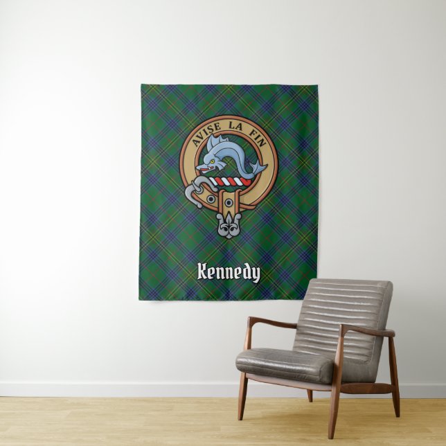 Clan Kennedy Crest over Tartan Tapestry (In Situ)