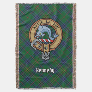 Clan Kennedy Crest over Tartan Throw Blanket