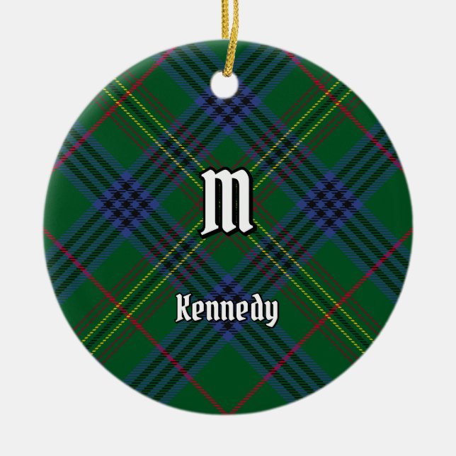 Clan Kennedy Tartan Ceramic Tree Decoration (Front)