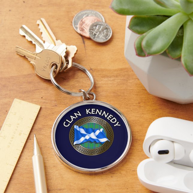 Clan Kennedy Tartan Knot & Flag Key Ring (Desk)