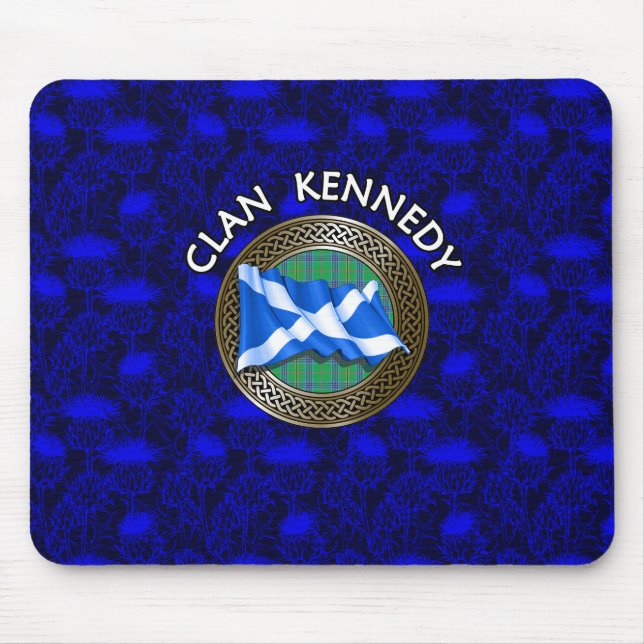 Clan Kennedy Tartan Knot & Flag Mouse Pad (Front)