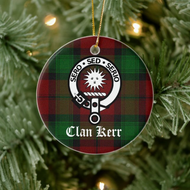 Clan Kerr Crest Badge and Tartan Ceramic Tree Decoration (Tree)