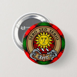 Clan Kerr Crest over Tartan 6 Cm Round Badge