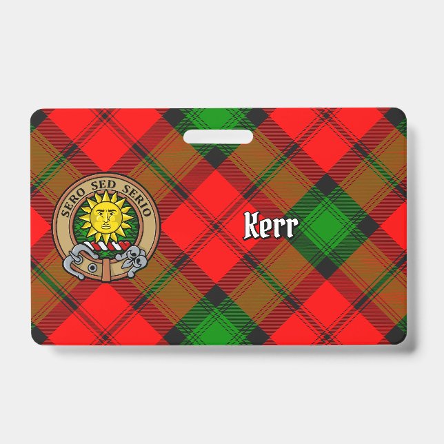 Clan Kerr Crest over Tartan ID Badge (Front)