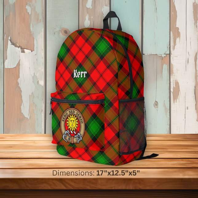 Clan Kerr Crest over Tartan Printed Backpack (Creator Uploaded)