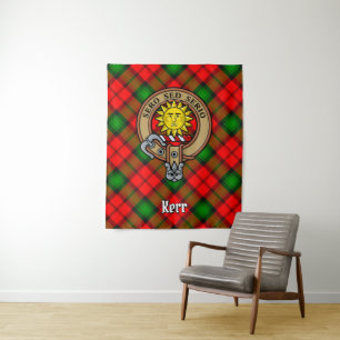 Clan Kerr Crest over Tartan Tapestry