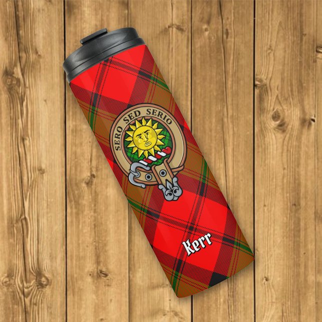 Clan Kerr Crest over Tartan Thermal Tumbler (Creator Uploaded)