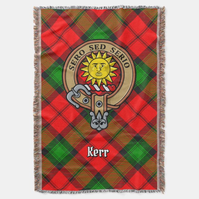 Clan Kerr Crest over Tartan Throw Blanket (Front Vertical)