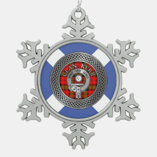 Clan Kerr Crest & Tartan Knot Snowflake Pewter Christmas Ornament