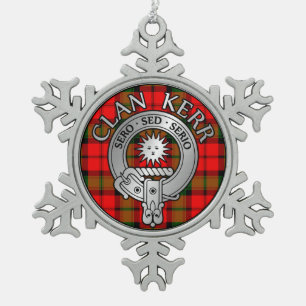 Clan Kerr Crest & Tartan Snowflake Pewter Christmas Ornament