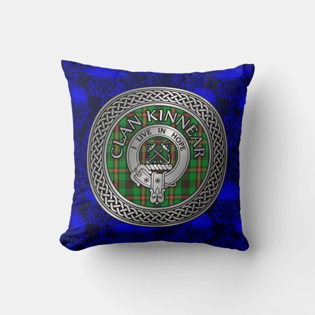 Clan Kinnear Crest & Tartan Knot Cushion (Front)