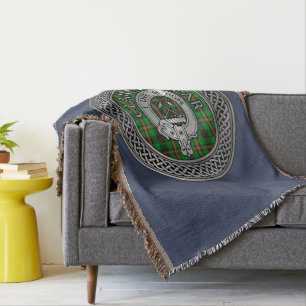 Clan Kinnear Crest & Tartan Knot Throw Blanket