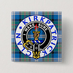CLAN KIRKPATRICK CREST on TARTAN SQUARE 15 Cm Square Badge