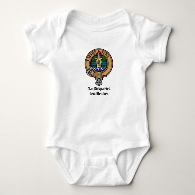 Clan Kirkpatrick Crest over Tartan Baby Bodysuit (Front)