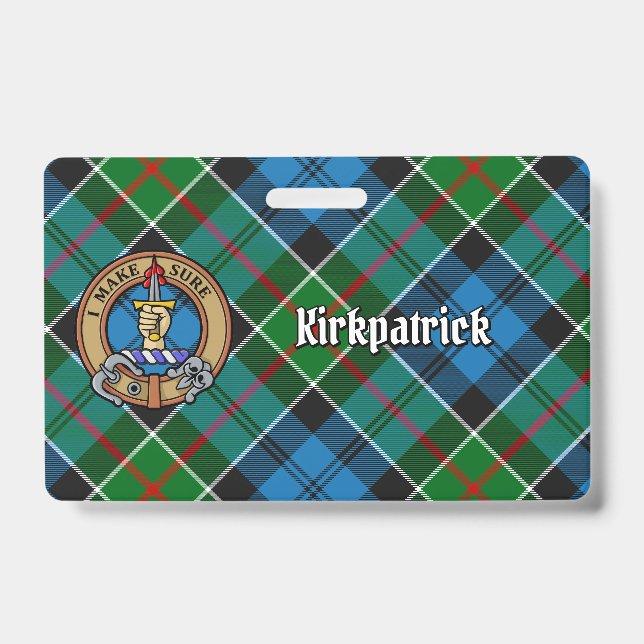 Clan Kirkpatrick Crest over Tartan ID Badge (Front)