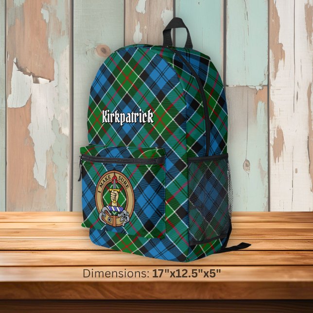 Clan Kirkpatrick Crest over Tartan Printed Backpack (Creator Uploaded)
